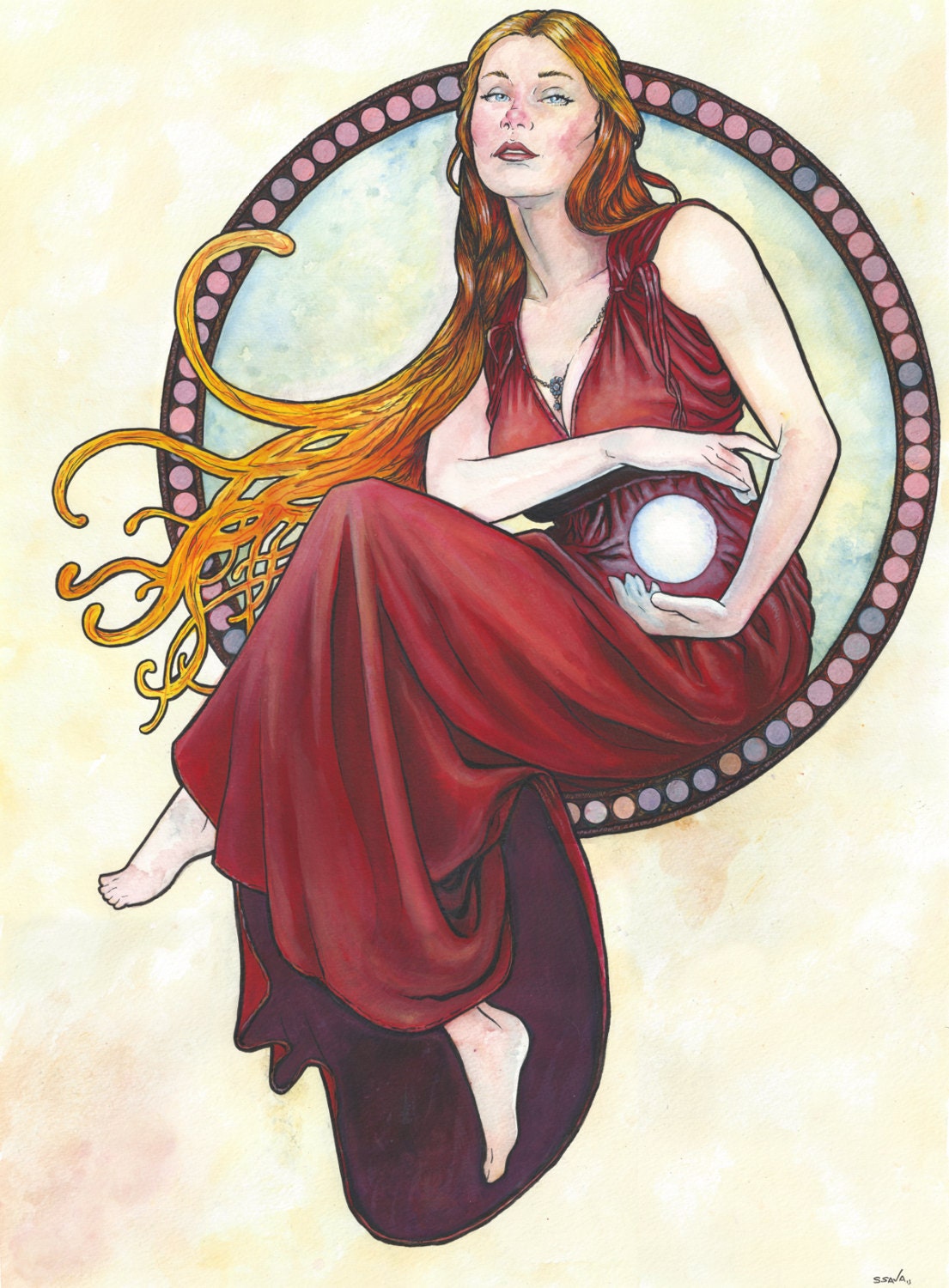 Art Nouveau 16 Original Watercolor by Scott Christian Sava