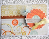 Thinking of you card in yellows, oranges and aqua blues, with dimensional butterfly