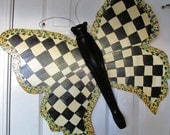 Table Leg Butterfly Wall or Garden Art- MacKenzie-Childs, black and white, checks, whimsical
