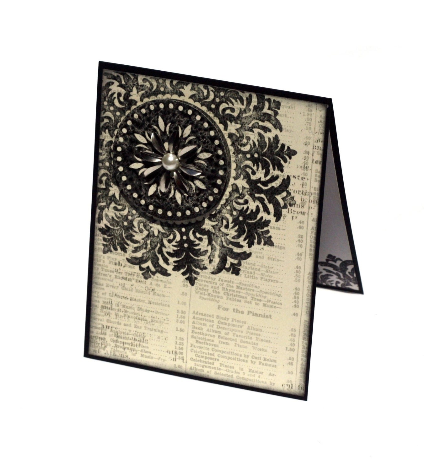Black and White Medallion flower 3d Embossed card, elegant greeting card, birthday card, anniversary card, blank card