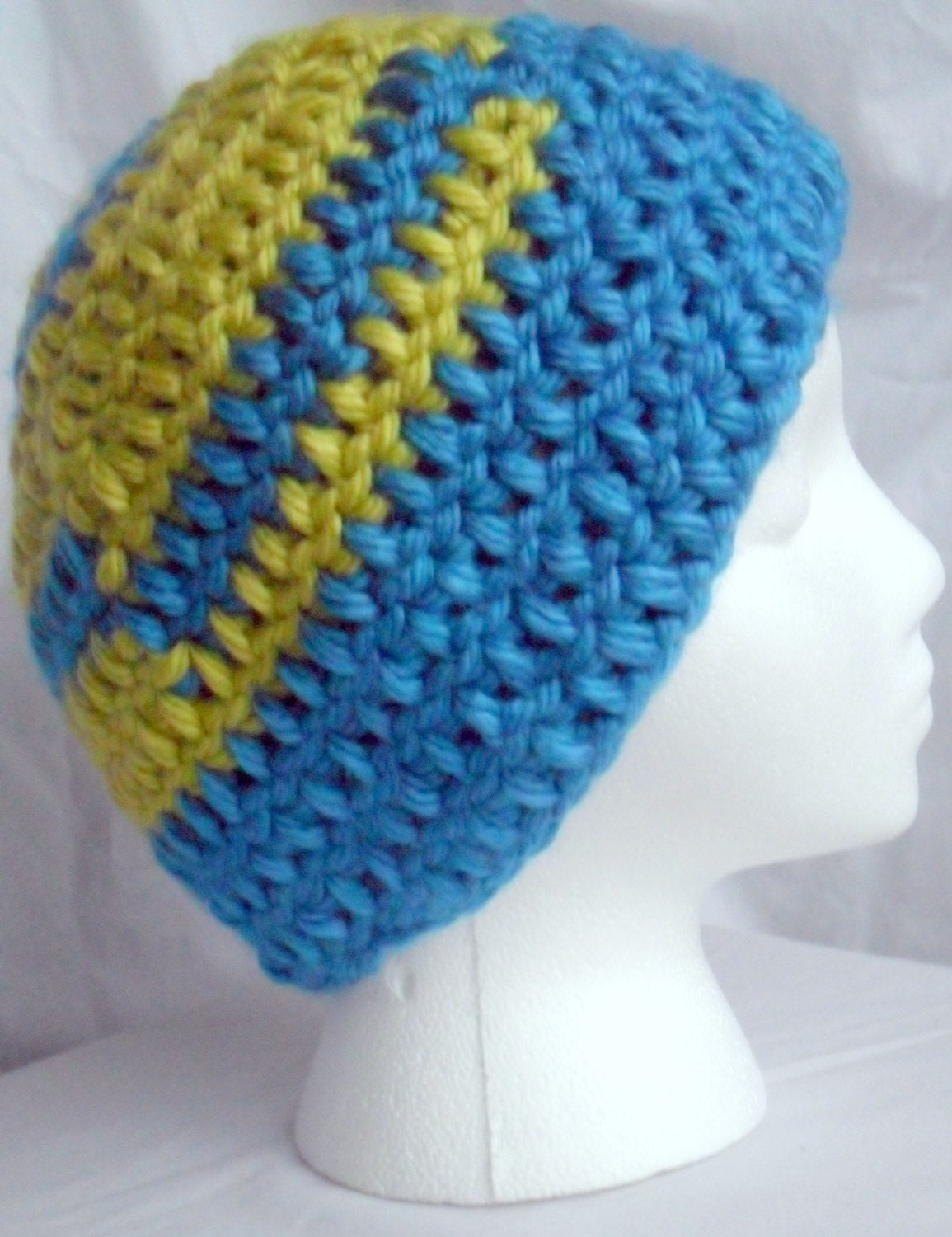Crochet Adults' Hat: Blue and Green Color Splash Beanie with Free Shipping