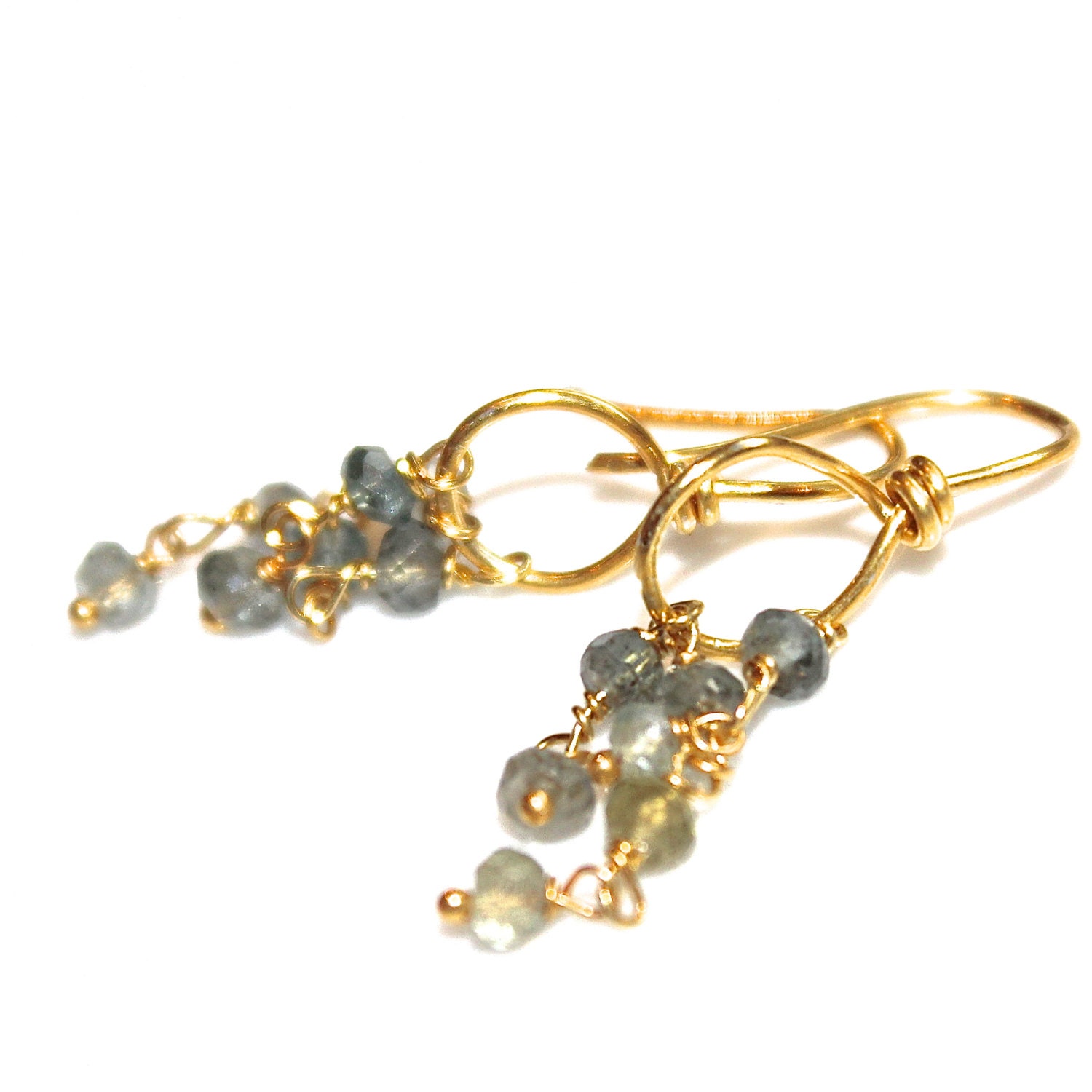 Moss Aquamarine Earrings Loop Earrings Ombre Handcrafted Gold Vermeil Delicate Earrings Gemstone Jewelry