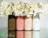 Blush and Mocha Ombre SPRING Wedding Decor - Painted and Distressed Mason Jars - Centerpiece - Vase / Home Decor