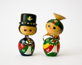 Vintage wooden handpainted Korean couple woman and man