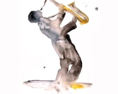 saxophonist ART PRINT 13X19 original watercolor painting illustration jazz