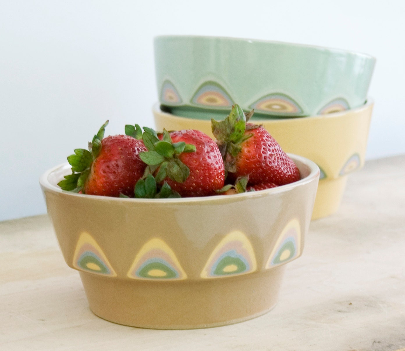 Ceramic stoneware bowl - cereal soup salad ice cream kitchen serving unique handmade decorative textured pottery modern - ecru light brown