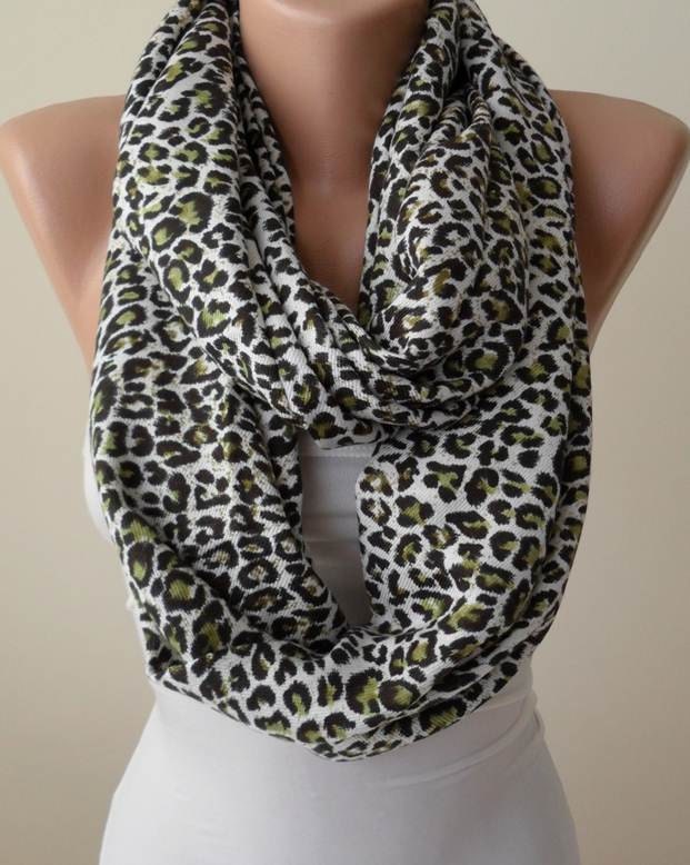 Mother's Day - Green Leopard Scarf - Soft Cotton Infinity Scarf