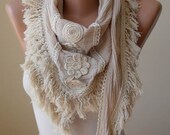 Beige Cotton Scarf - Triangular