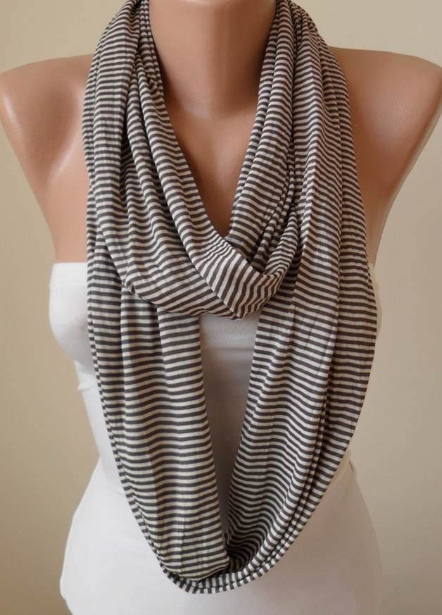 Trendy - Valentines Day - Brown Striped Infinty - Circle -  Loop Scarf - Combed Cotton Fabric