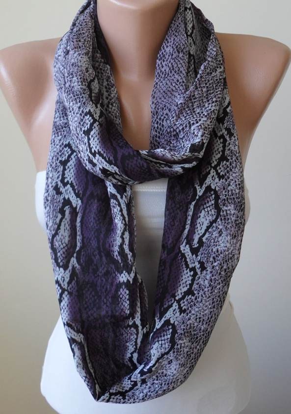 Mother's Day Gift - Lilac Snake Skin - Circle -  Loop Scarf - Chiffon Fabric