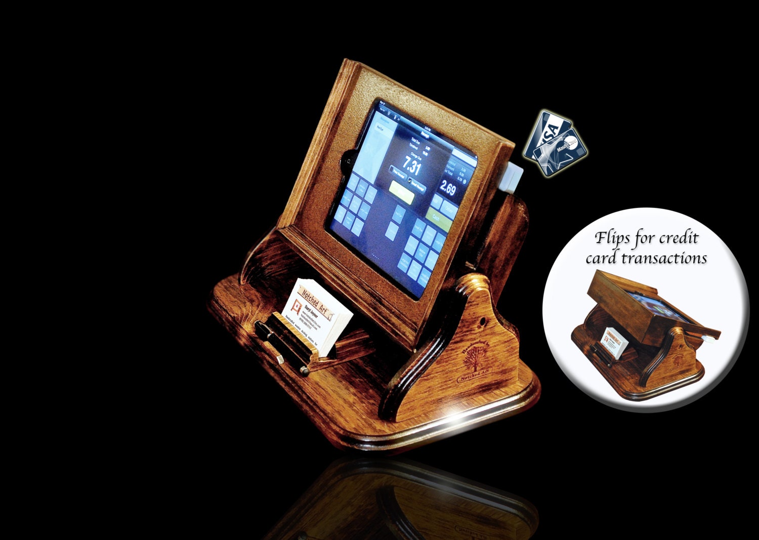 The iPad "Flip" Square point of sale docking station register for Square, Paypal, Paypal, Intuit, Verifone, Shopkeep 30 pin or headphone