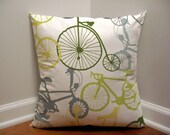18 x 18 Duralee Bicycle Designer Print Pillow, Medium Weight Home Decor Pillow Cover