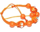ORANGE Adjustable Rhinestone Skull Bracelet Braided Friendship Iridescent Glam Sparkle Dyed Turquoise Howlite Beads