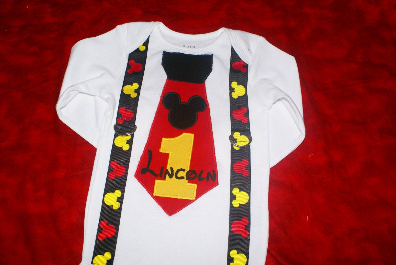 Mickey Mouse personalized tie t-shirt with mickey suspenders