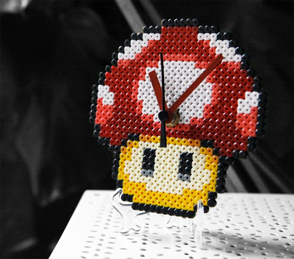 Super Mario Bros Power Up Red Mushroom Clock. Desk/Wall Handmade Clock Display Included