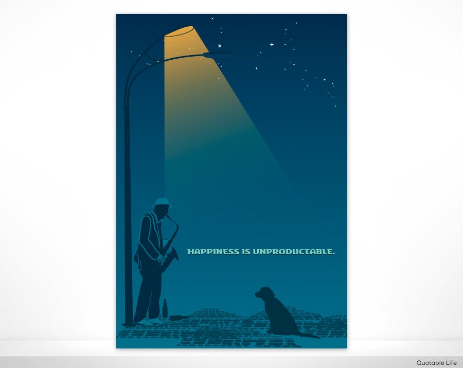 Happiness Is Unproductable - 13x19 Retro Poster