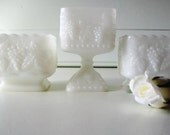 Milk Glass Planter, Compote, Wedding Tablesetting, Set of three