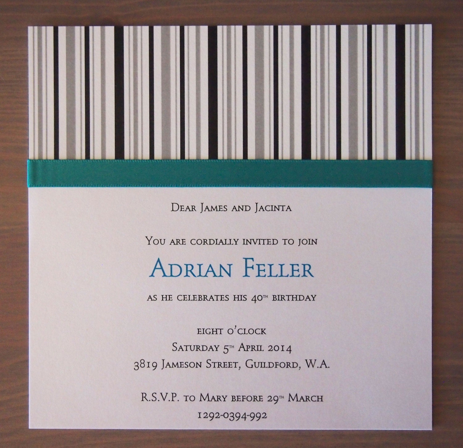 Black Pinstripe Party Invitation (Customizable) - SAMPLE ONLY