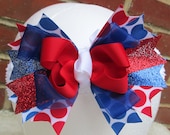 Red white and blue hair bow 4th of July hair bow patriotic hair bow USA America Boutique holiday bottle cap summer clippies