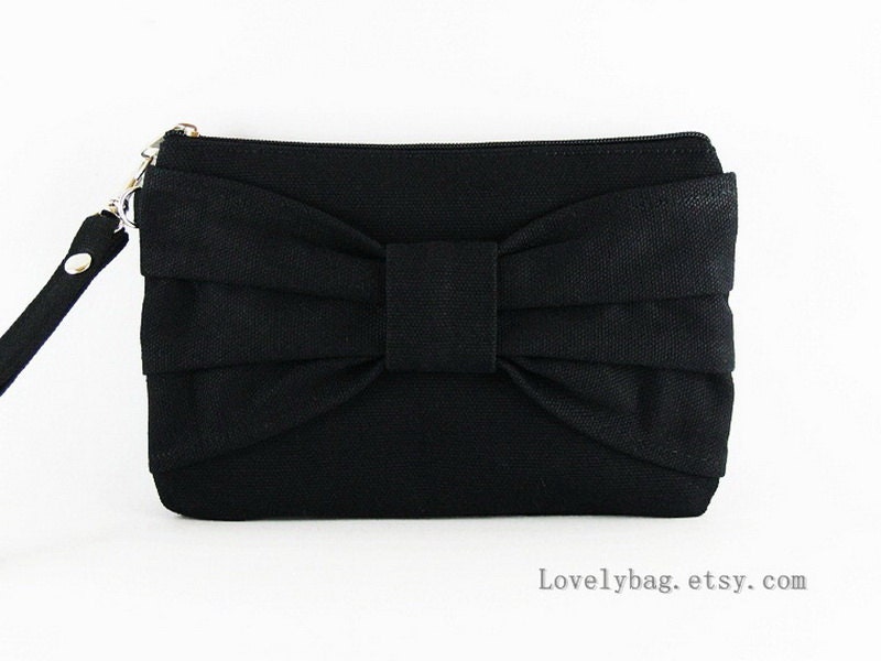 Big Bow Black Clutch,iPhone 5 Wallet,iPhone 5 Wristlet, iPhone Wristlet,Cell Phone Wristlet,Zipper Pouch, Wristlet