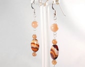 Banded Agate and Sunstone Sterling Silver Dangle Earrings