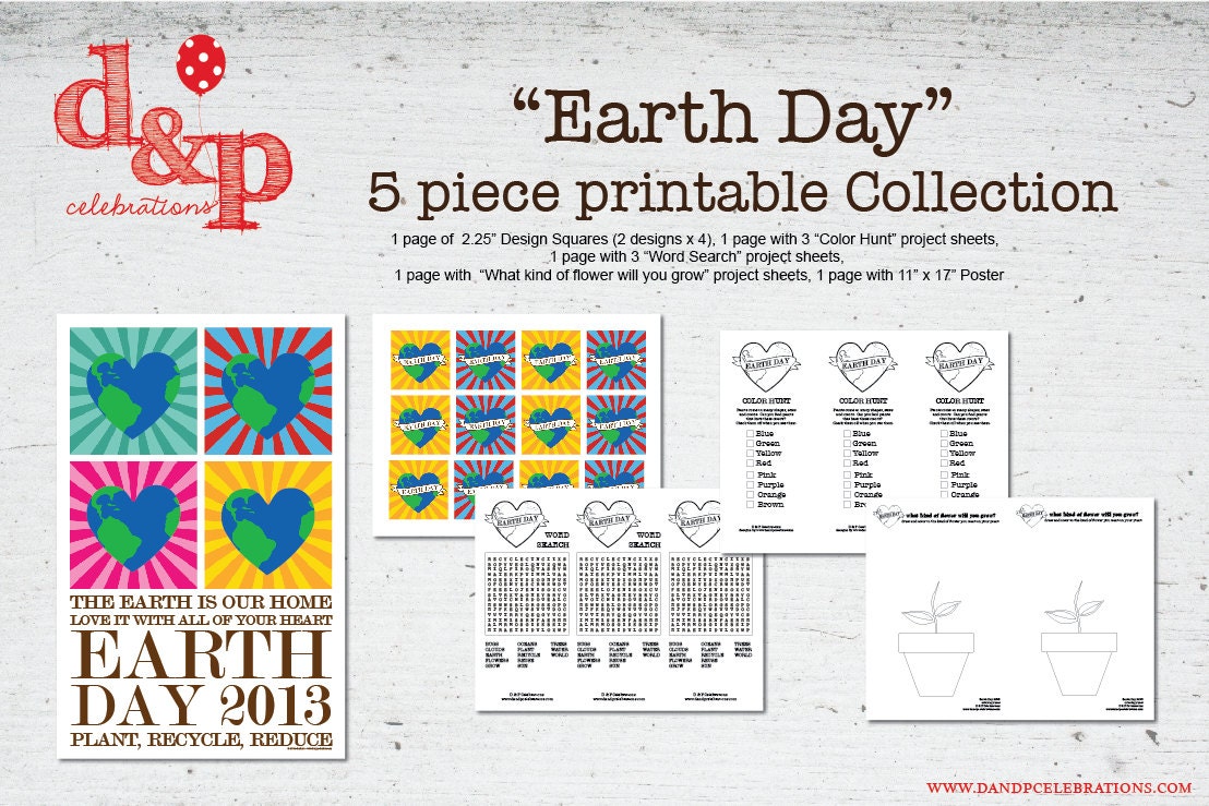 On Sale DIY Printable Earth Day project collection INSTANT DOWNLOAD
