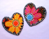 Hot pink bright colors material Valentines OOAK decoupaged hand painted heart