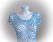 Blue Crochet Mesh Top