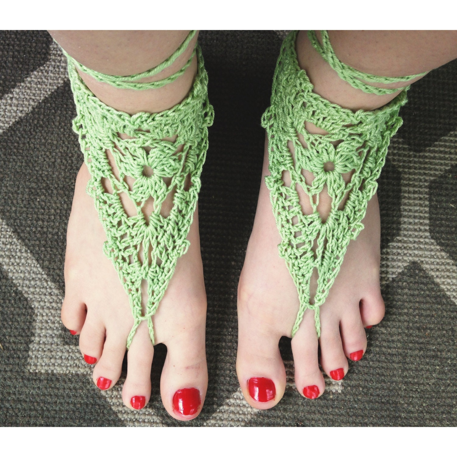 Green Crochet Barefoot Sandals