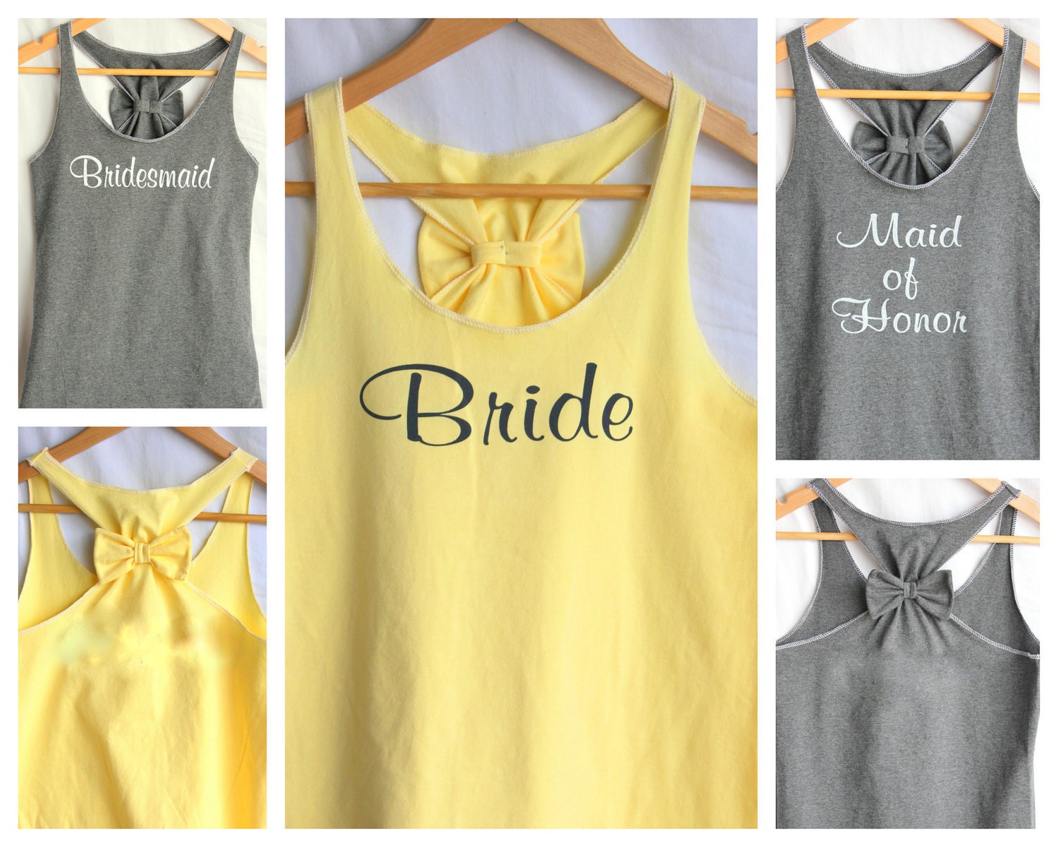 6 Shirt Bridal Party set Bow Tank Tops