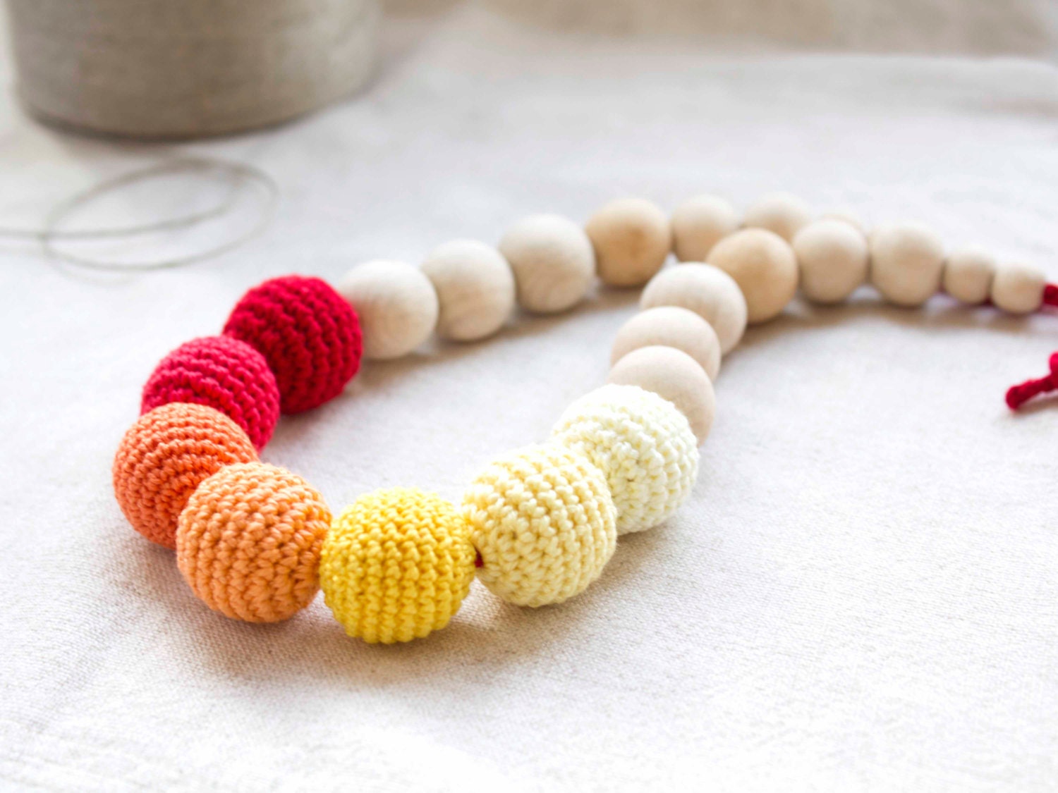 Sunny Bright Nursing Necklace - Red/Orange/Yellow Crochet Necklace -  Breastfeeding Necklace - Teething necklace with crochet beads