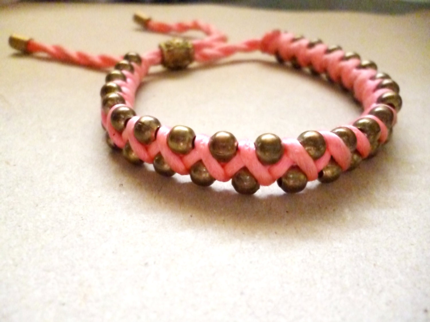 JadeEcletic New Handmade Pink Fuschia Neon Bronze Gold Seed Beaded Embellished Braided Bracelet Blogger Adjustable