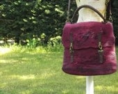 Nuno felted purple messenger bag with genuine leather handles