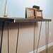 Console Table - made of steel & reclaimed wood from barge destroyed  by Japan's Tsunami. Hairpin legs, vintage, mid century modern. Sofa.
