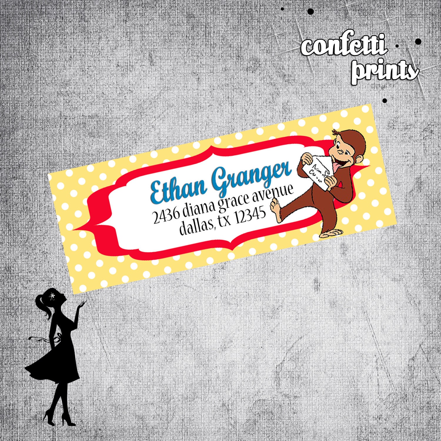 CURIOUS GEORGE Personalized Address Label Printable Il_570xn