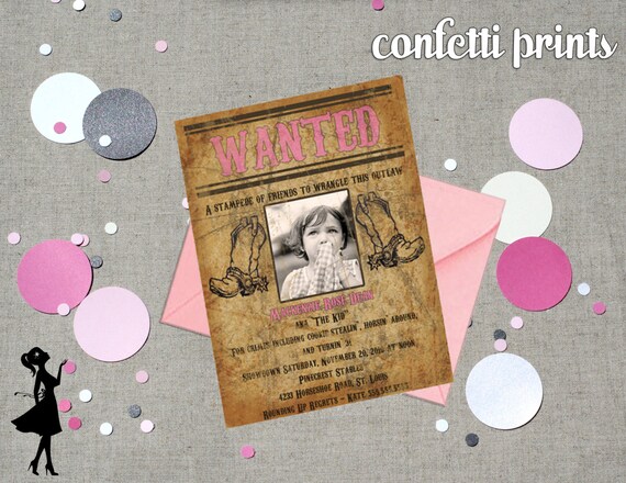 Birthday Invitation / Photo Card - LITTLE OUTLAW (GIRL) Printable Il_570xn