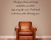 Bible Verse Wall Decals Psalm 23:6, Vinyl Wall Sticker, Scripture, Bible