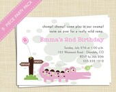 Cute Alligator Printable DIY Birthday Party Invitation - Pool Party Girl