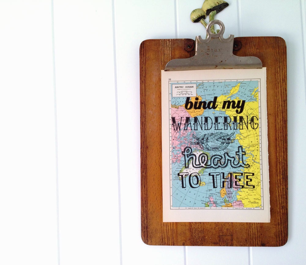 bind my heart....vintage map atlas art print one of a kind ARCTIC OCEAN