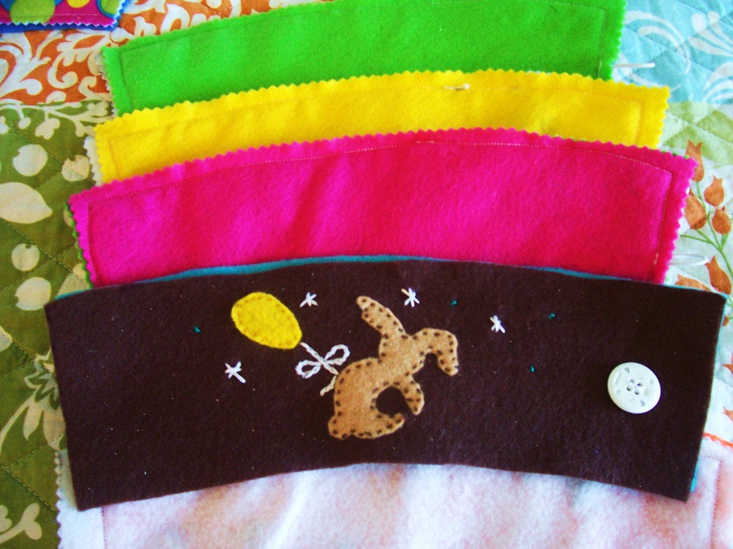 Floating Rabbit Coffee or Tea cozy...felt and charms