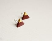 gold dipped triangle studs - oxblood and gold - minimalist geometric earrings