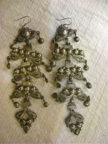 Gorgeous Vintage Five-Tiered Coin Silver Bolivian Earrings 1930s