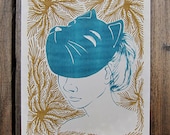 Masked Cat - 8 x 10 Two Color Risograph Print