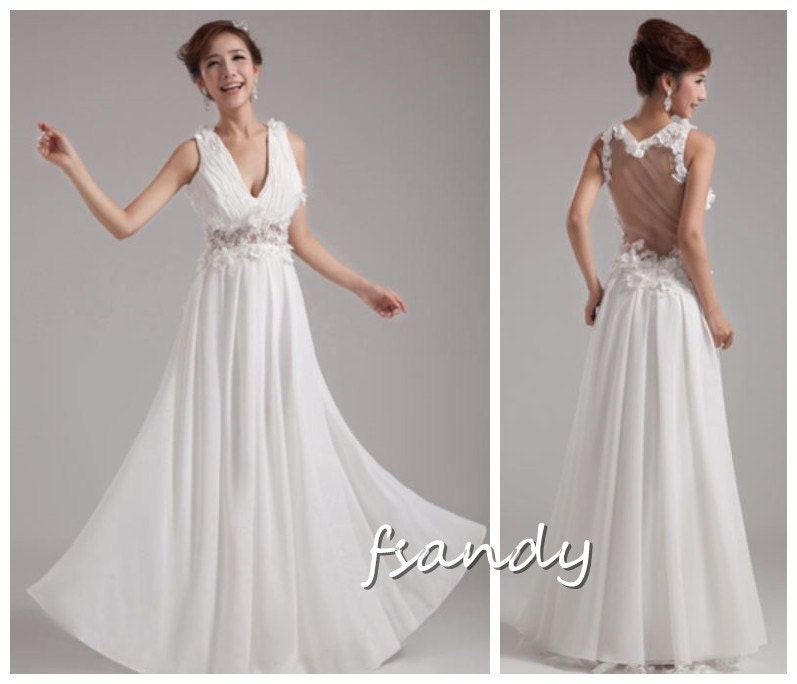 White chiffon wedding gown, prom dress, evening gown , bridesmaid dress ,party dress