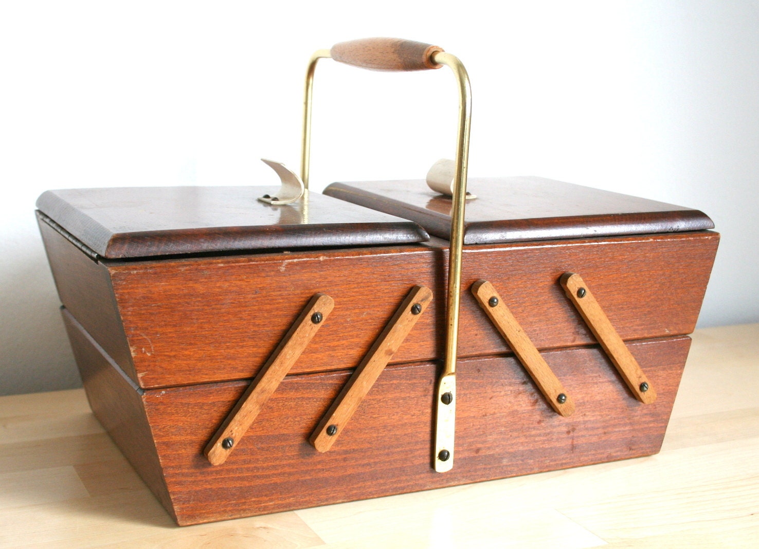 Accordion Vintage German Sewing/Dress-Makers/Tailors Box Retro Wooden Collapsible- Great Condition