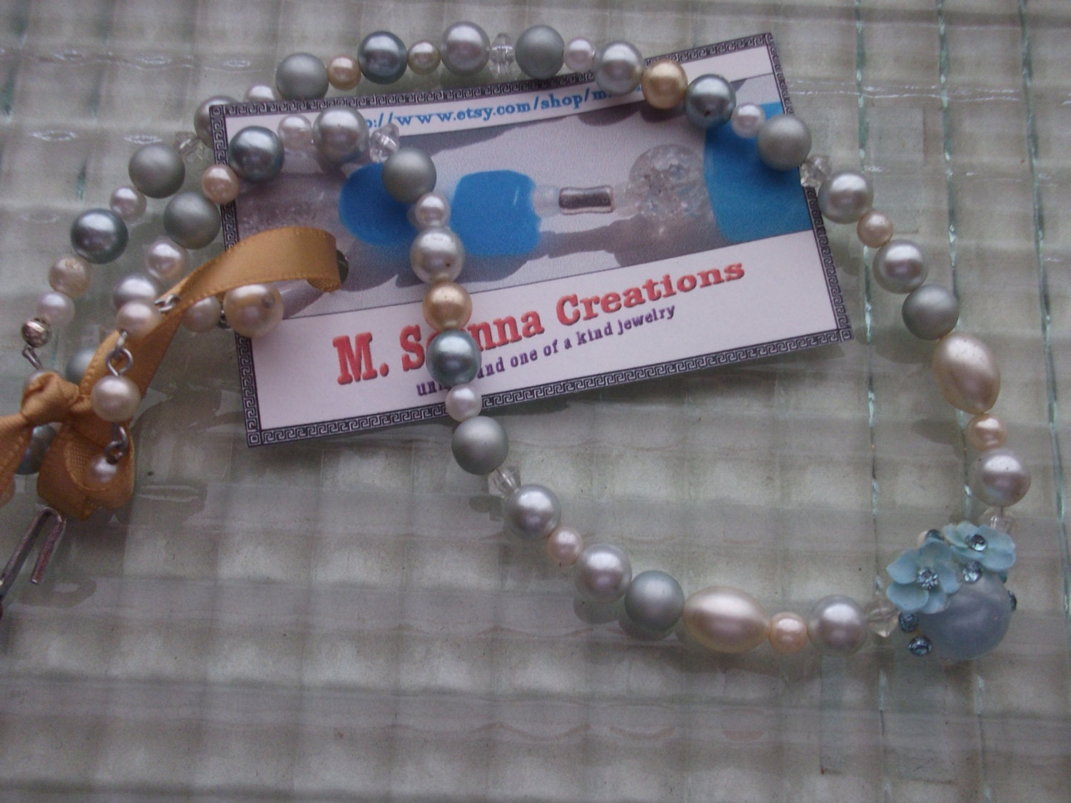Wedding Light Blue Pearl Vintage Style Bead Necklace