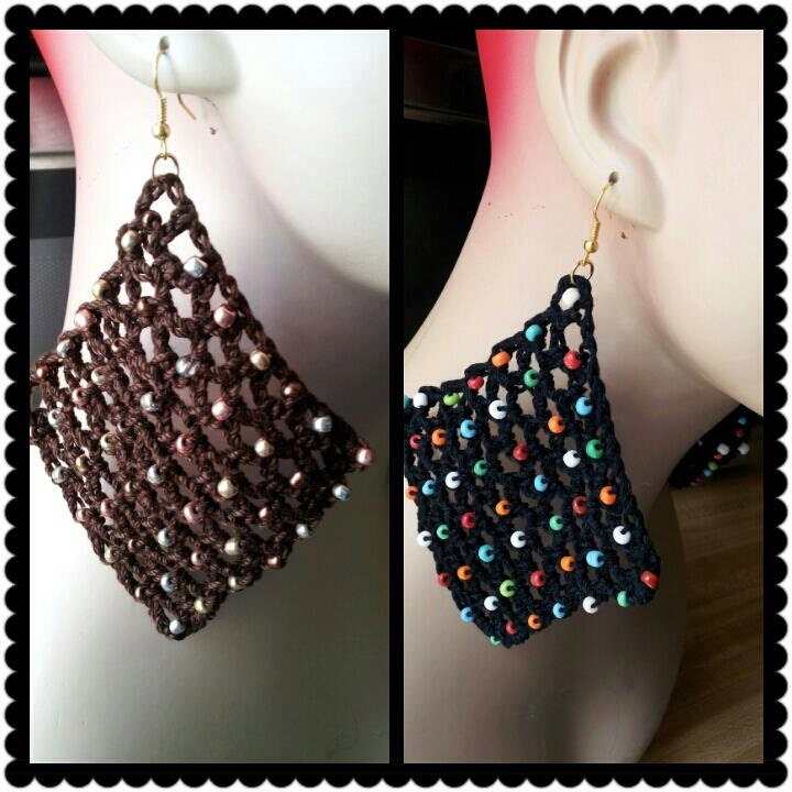Square Diamond Beaded Crochet Earrings