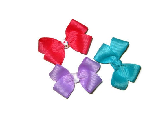 Baby boutique bows, infant newborn bow clips, baby shower gift, purple, teal, red hair bows, spring photo props