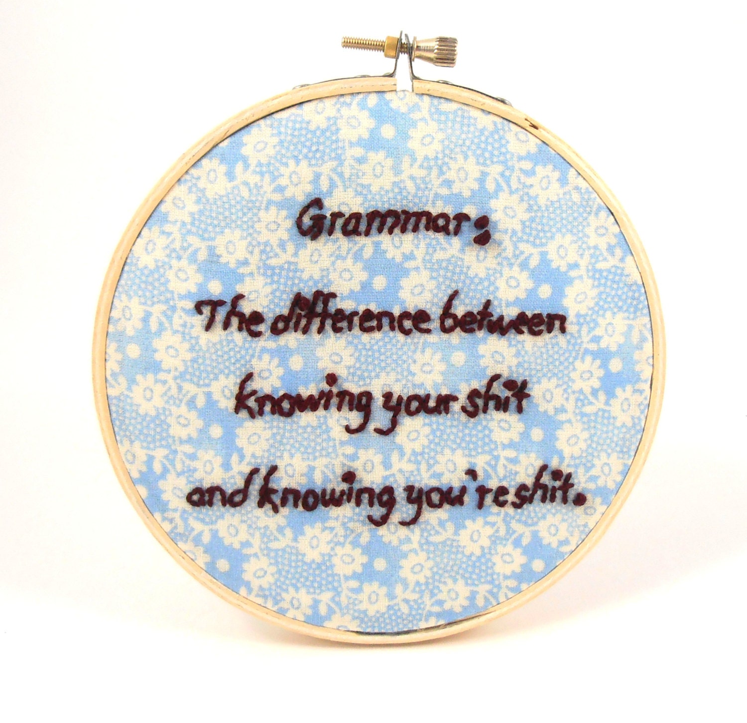 Grammar Lover's Hoop Art - Funny Embroidered Wall Hanging