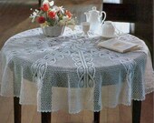 Crochet Lace Tablecloth, Round, White, Heirloom, Victorian, Rustic, Wedding Gift